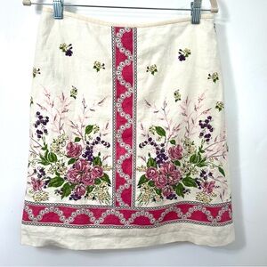 Loft size 4 Floral Cream linen Skirt, beautiful floral print, great fabric